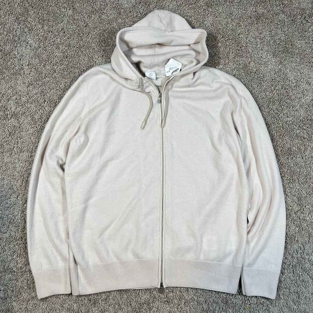 Eleventy Platinum Men's Cashmere Full Zip Hooded Sweater XXL Sand Quiet Luxury